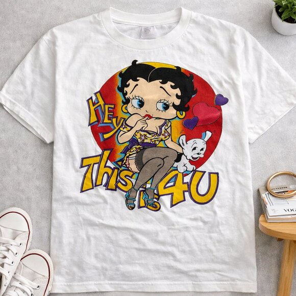 Boutique Tops - Vintage 80s Betty Boop "Hey This Is 4U" Lover Girl Graphic Tee White